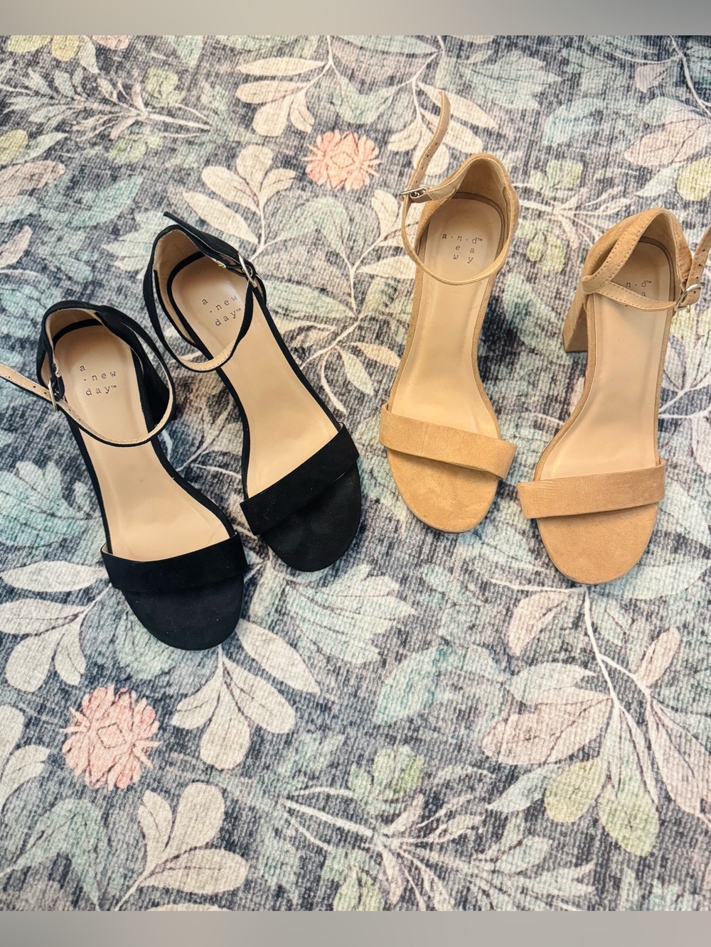 A New Day Ankle Strap Block Heel Sandals in Black and Tan